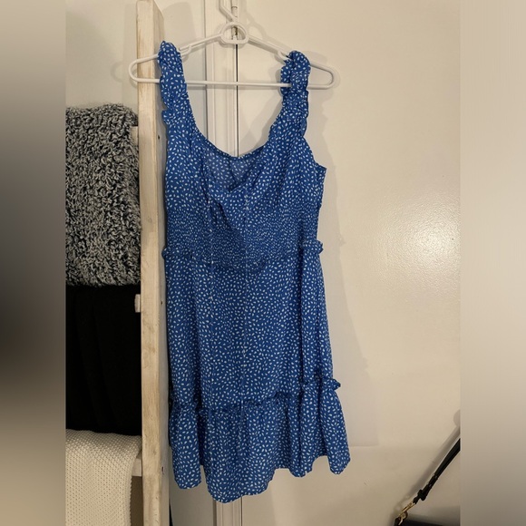 Smocked Dress Ruffle Floral Tie Front Boho Short Dresses - Picture 4 of 6